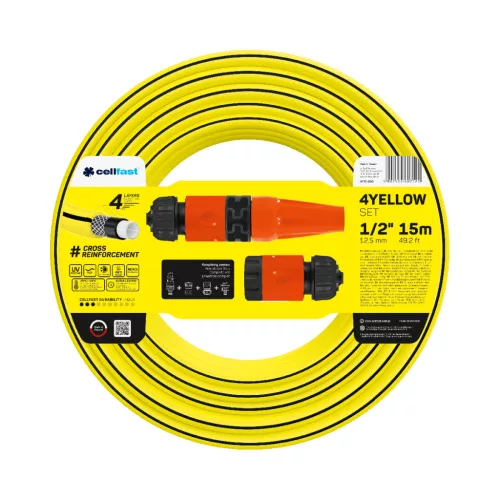 CELLFAST Zavlažovacia hadica 4-vrstvová YELLOW SET 1/2" 15 m
