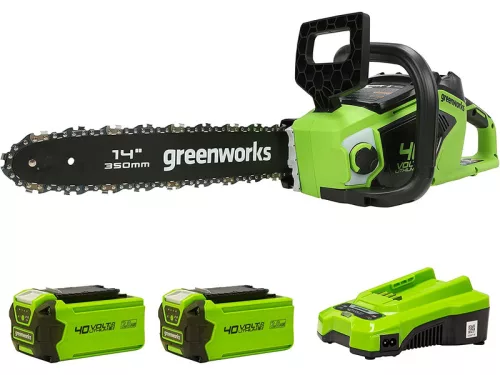 Greenworks GD40CS15K2X akkumulátoros láncfűrész készlet 40 V, 35 cm-es vezetőlemez (akkumulátorokkal és töltővel)