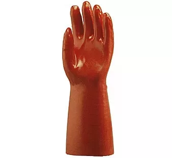Ochranné rukavice Vygen 40 cm bordové, odolné voči kyselinám, zásadám a olejom, hygienické gaštanovohnedé, veľkosť 10
